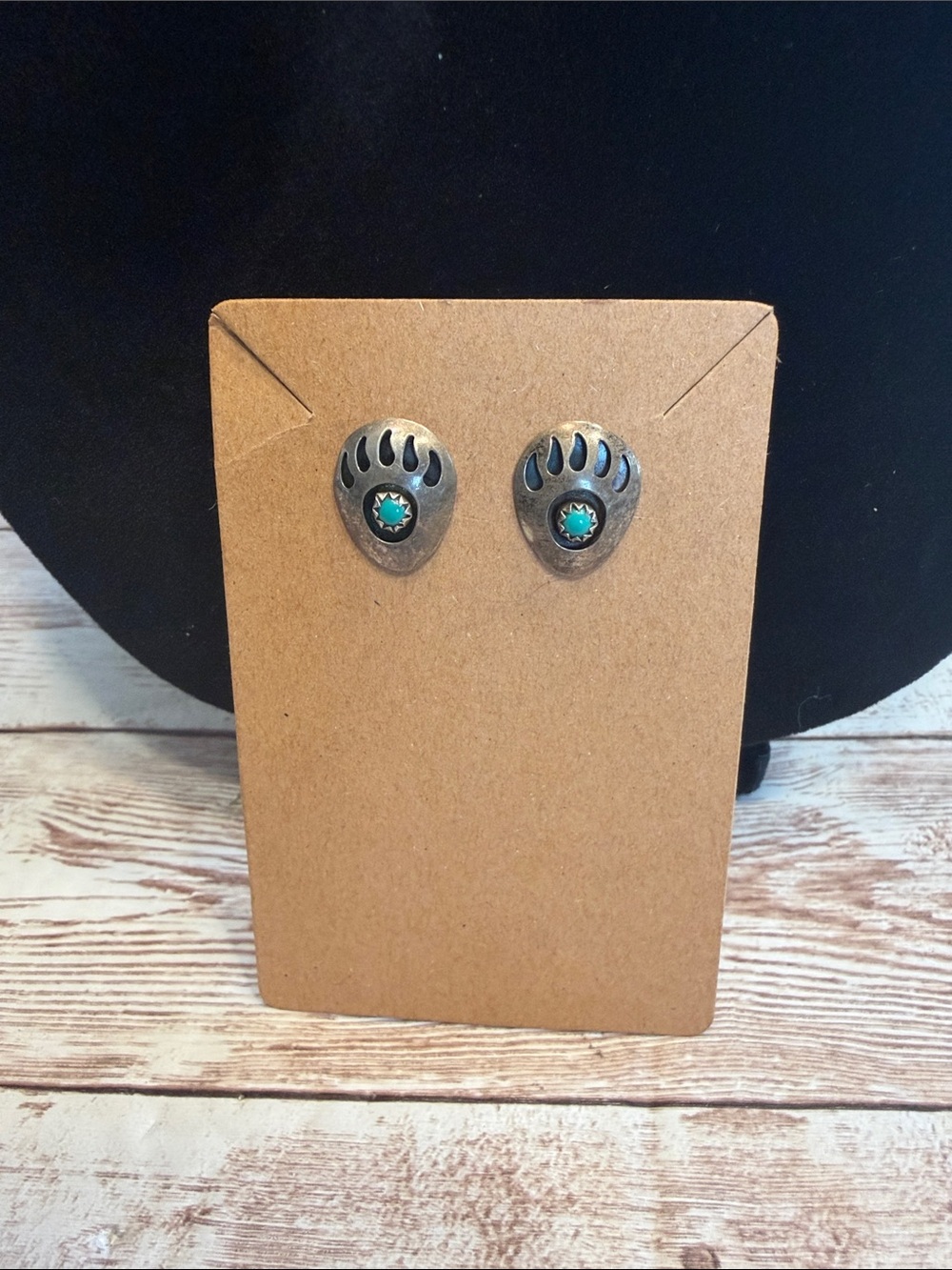 Vintage Southwestern Sterling Silver Turquoise Bear Paw Stud Earrings